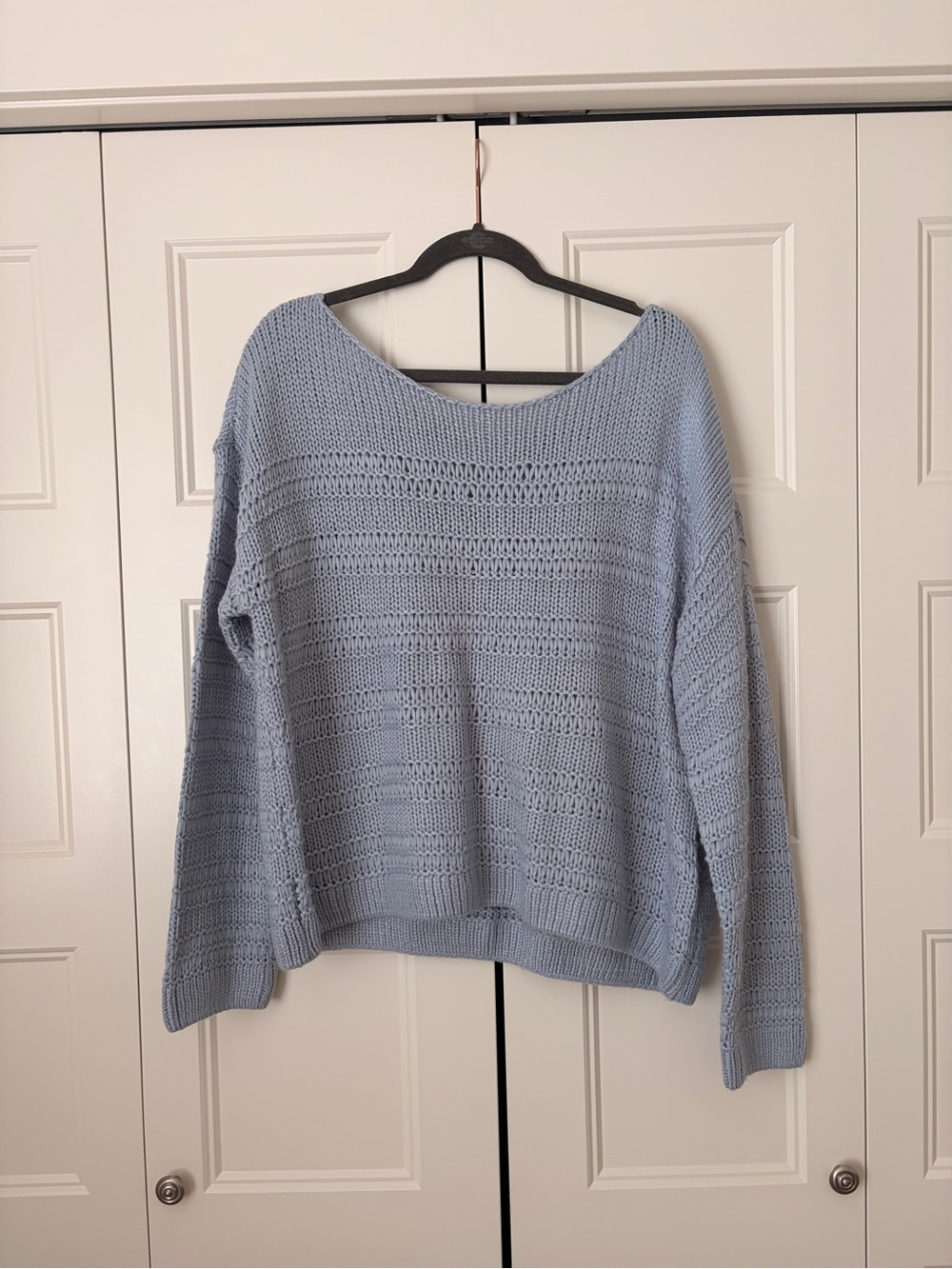 Hollister Pale Blue Off-the-Shoulder Open-Knit Sweater